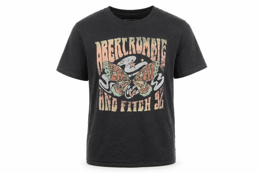 Front view of Abercrombie & Fitch Kids boys’ black 9-10 years graphic print butterfly t-shirt
