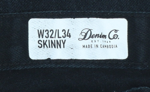 Denim Co. Men's Black Skinny Jeans W32 L34 Cotton Stretch