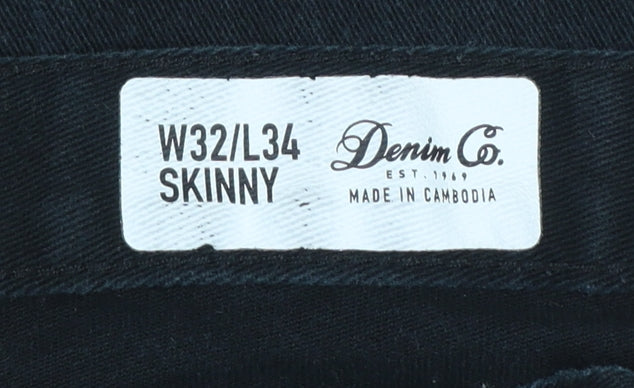 Denim Co. Men's Black Skinny Jeans W32 L34 Cotton Stretch