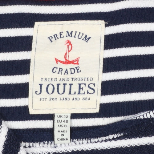 Joules Women Navy White Striped 1/4 Zip Pullover Sweatshirt UK 12
