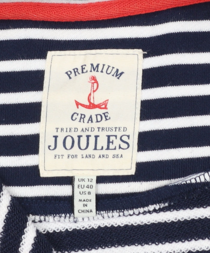 Joules Women Navy White Striped 1/4 Zip Pullover Sweatshirt UK 12