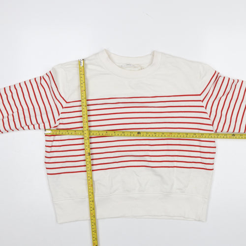 MNG Women Ivory Red Striped Crew Neck Pullover Sweatshirt L