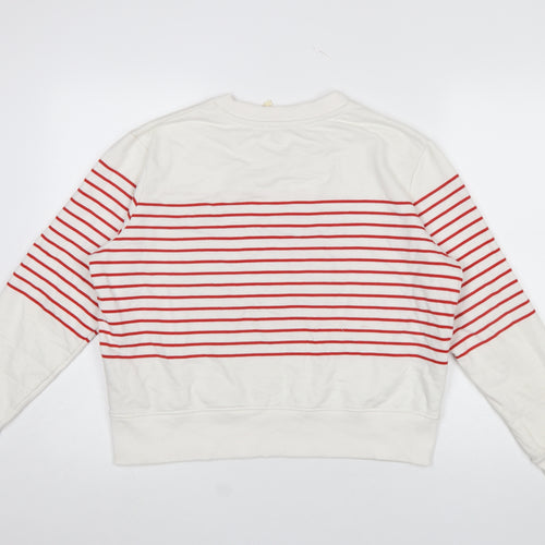 MNG Women Ivory Red Striped Crew Neck Pullover Sweatshirt L