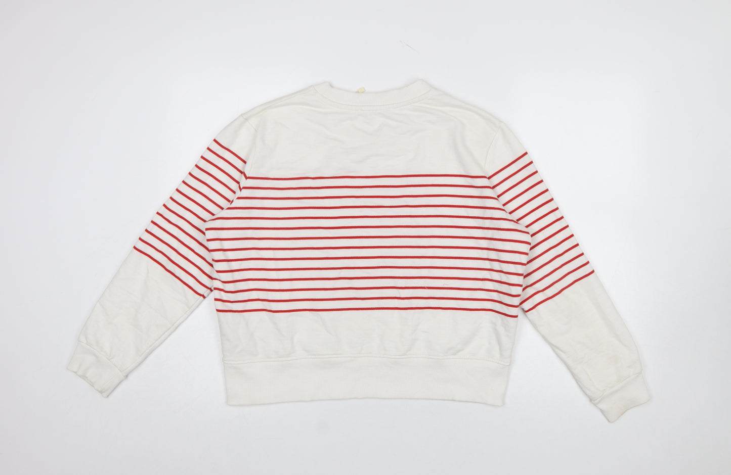 MNG Women Ivory Red Striped Crew Neck Pullover Sweatshirt L