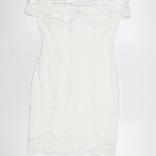 River Island Women's White Off-Shoulder Bodycon Dress Size 10