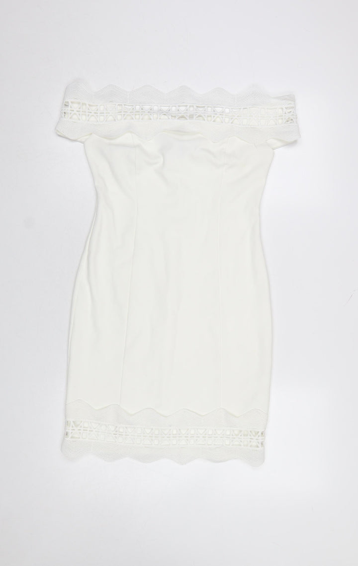 River Island Women's White Off-Shoulder Bodycon Dress Size 10