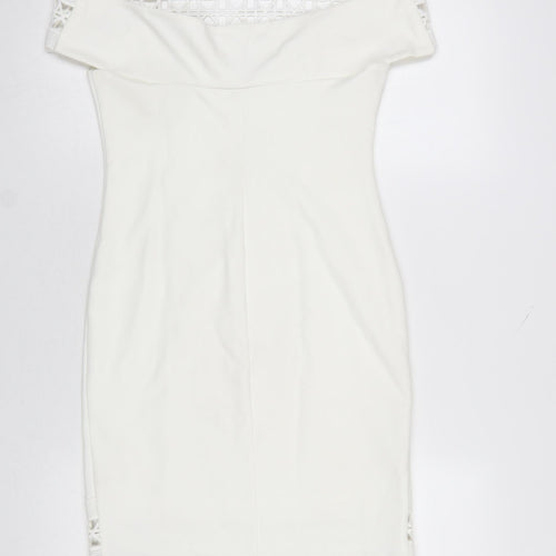 River Island Women's White Off-Shoulder Bodycon Dress Size 10