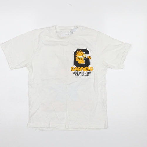 Zara Girls White Garfield Graphic T-Shirt 11-12 Years Casual Cotton Top