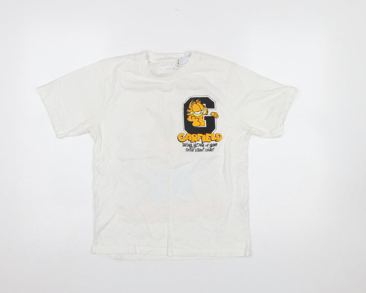 Zara Girls White Garfield Graphic T-Shirt 11-12 Years Casual Cotton Top