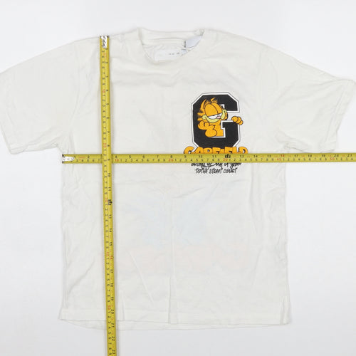 Zara Girls White Garfield Graphic T-Shirt 11-12 Years Casual Cotton Top