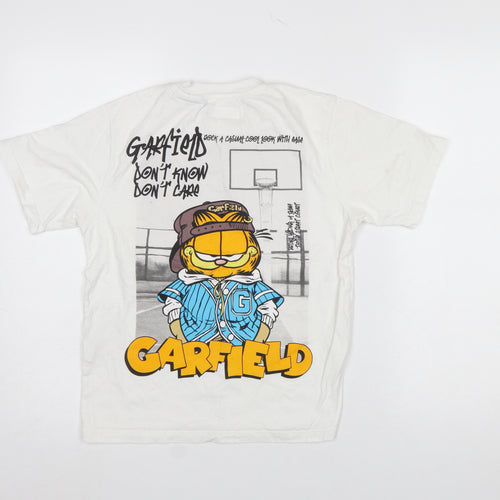 Zara Girls White Garfield Graphic T-Shirt 11-12 Years Casual Cotton Top