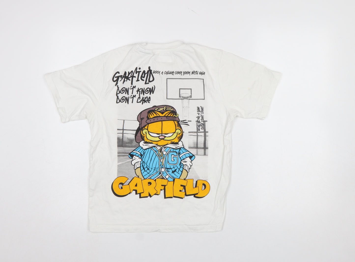 Zara Girls White Garfield Graphic T-Shirt 11-12 Years Casual Cotton Top