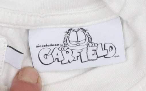 Zara Girls White Garfield Graphic T-Shirt 11-12 Years Casual Cotton Top