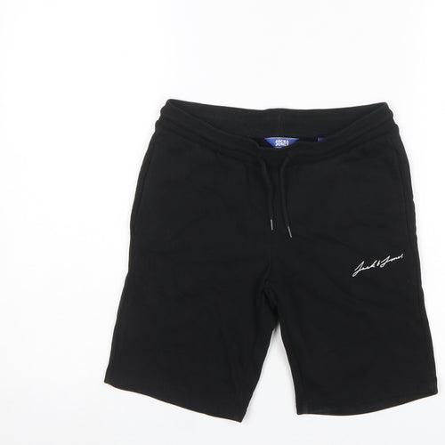 Jack & Jones Boys Black Sweat Shorts Size 152 Drawstring Waist Cotton Blend