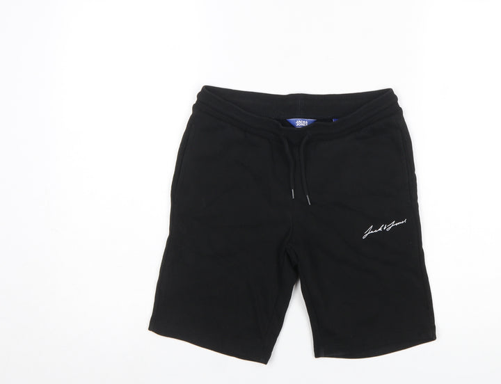 Jack & Jones Boys Black Sweat Shorts Size 152 Drawstring Waist Cotton Blend