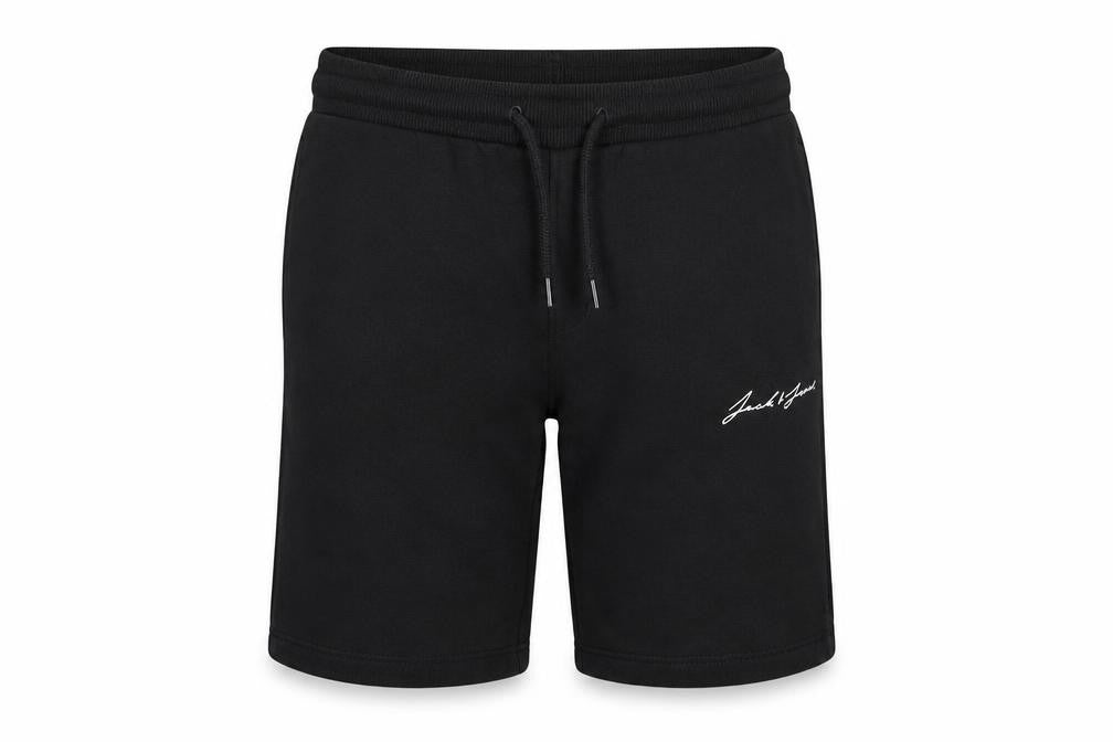 Front view of Jack & Jones boys’ black sweat shorts, size 152, drawstring waist cotton blend