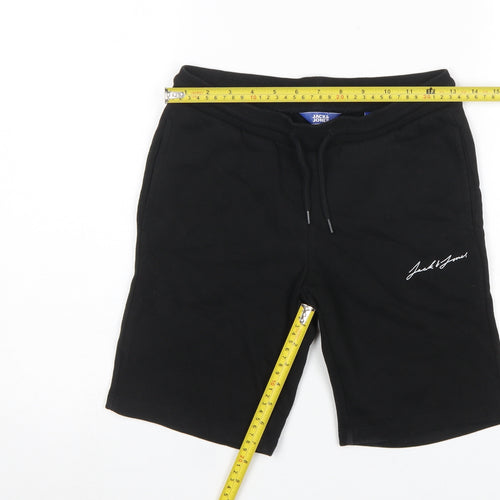 Jack & Jones Boys Black Sweat Shorts Size 152 Drawstring Waist Cotton Blend