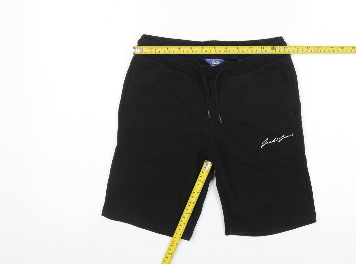 Jack & Jones Boys Black Sweat Shorts Size 152 Drawstring Waist Cotton Blend