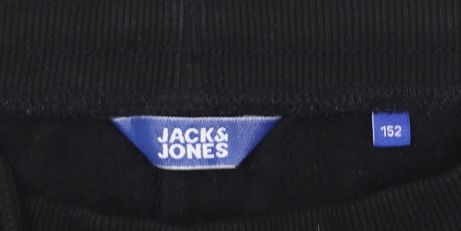 Jack & Jones Boys Black Sweat Shorts Size 152 Drawstring Waist Cotton Blend
