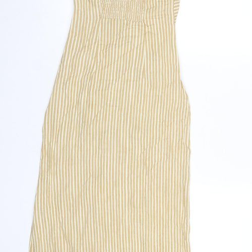 Zara Women Beige Striped Halter Midi Slip Dress XS Woven Linen Cotton