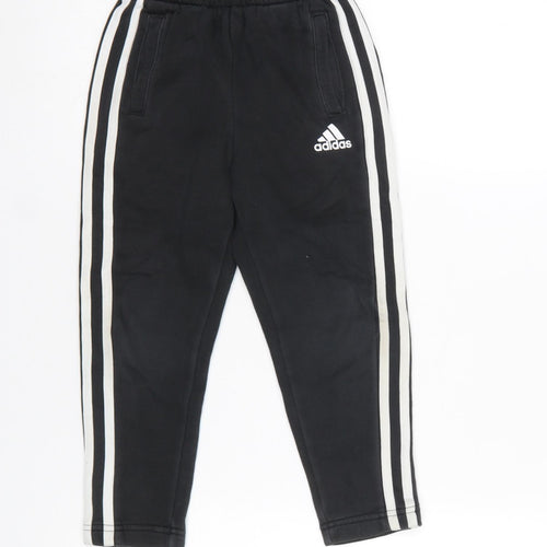 Adidas Boys Black Jogger Trousers 5-6 Years Elastic Waist Side Stripe