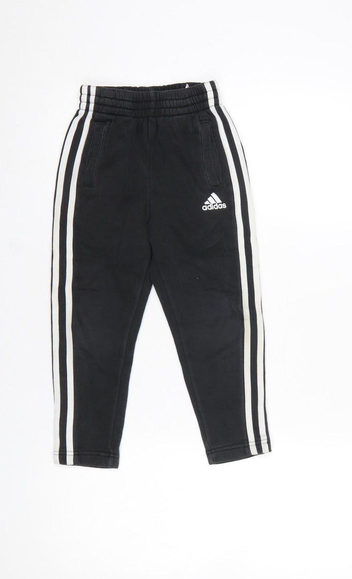 Adidas Boys Black Jogger Trousers 5-6 Years Elastic Waist Side Stripe