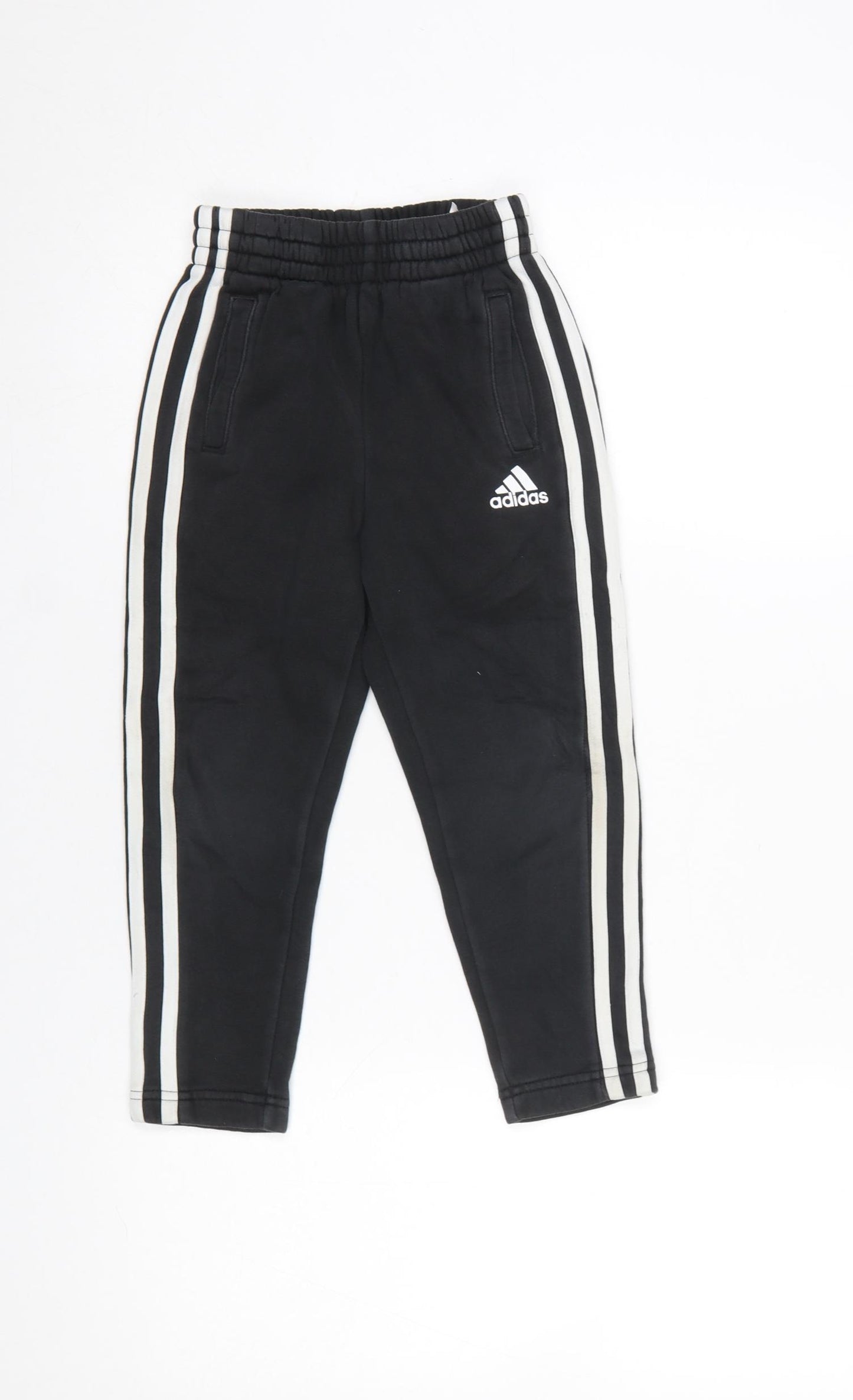 Adidas Boys Black Jogger Trousers 5-6 Years Elastic Waist Side Stripe