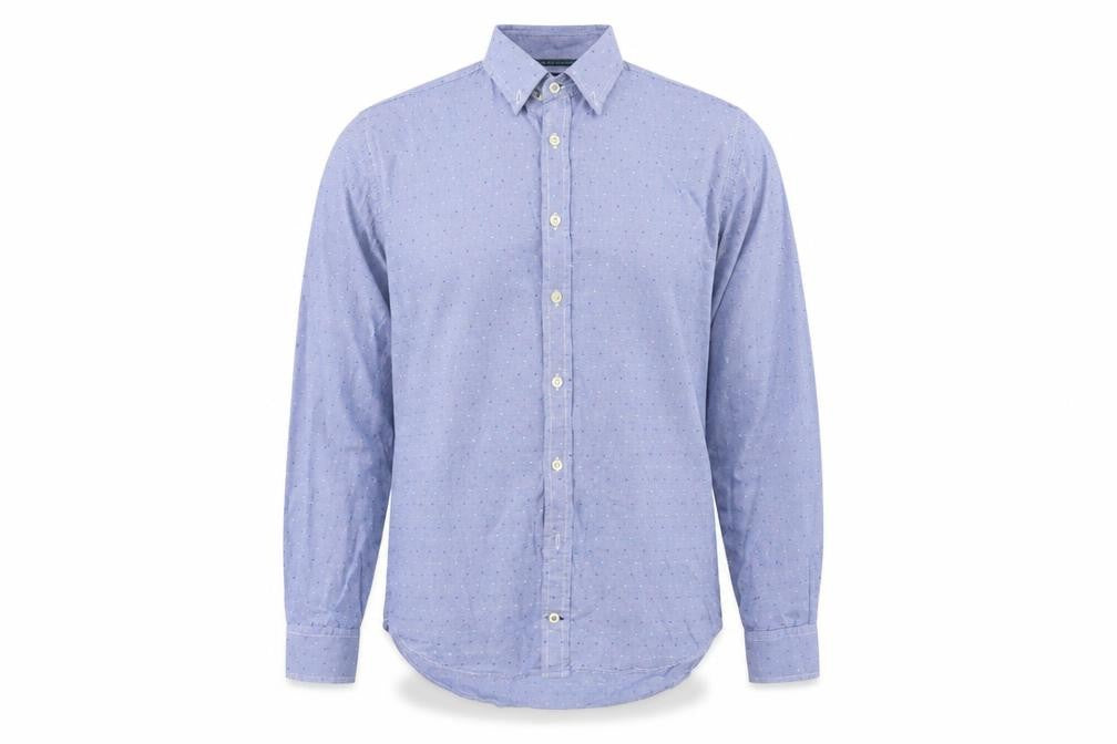 Front view of Tommy Hilfiger Men's Blue Slim Fit Button-Down Long Sleeve Shirt M