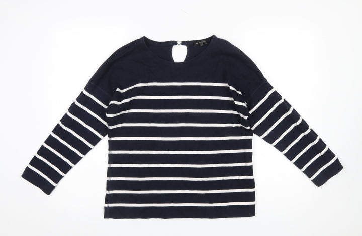 Massimo Dutti Women’s Blue Striped Long Sleeve Cotton T-Shirt Size 10