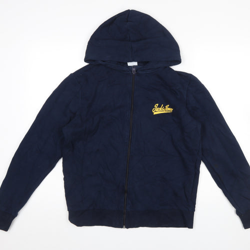 Jack & Jones Men's Blue Full Zip Hoodie M Logo Cotton Blend