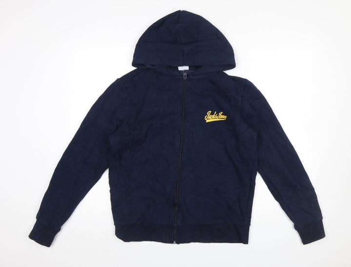 Jack & Jones Men's Blue Full Zip Hoodie M Logo Cotton Blend