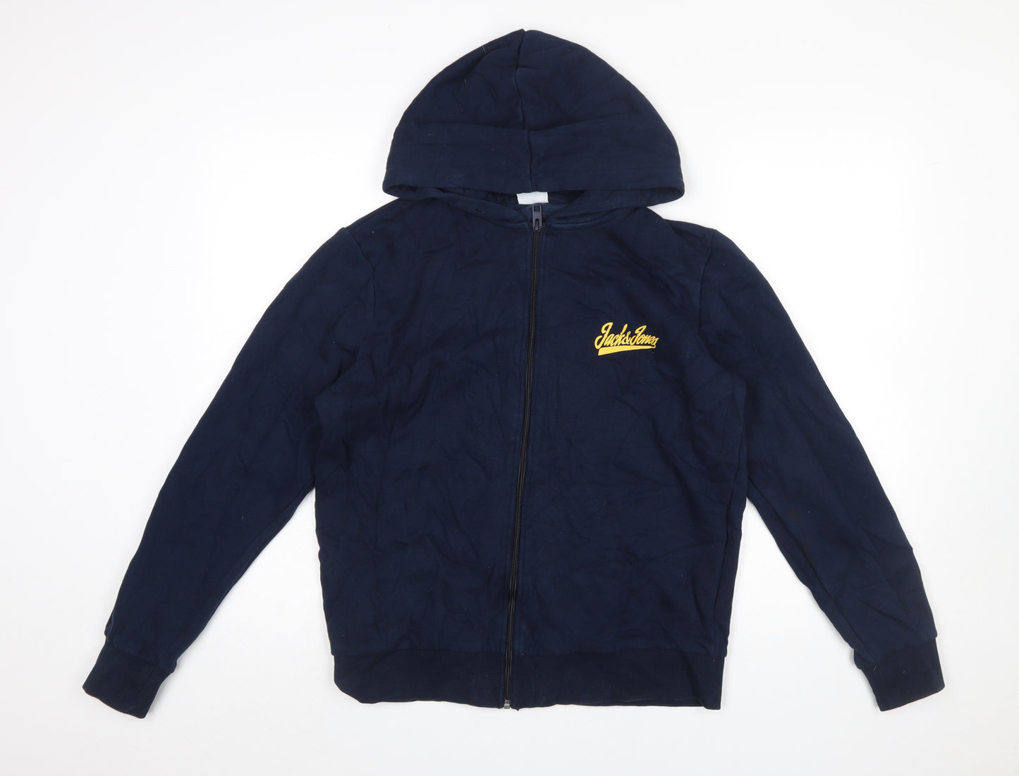 Jack & Jones Men's Blue Full Zip Hoodie M Logo Cotton Blend