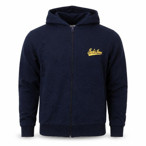 Jack & Jones Men's Blue Full Zip Hoodie M Logo Cotton Blend