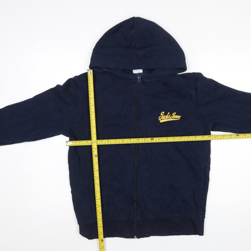 Jack & Jones Men's Blue Full Zip Hoodie M Logo Cotton Blend