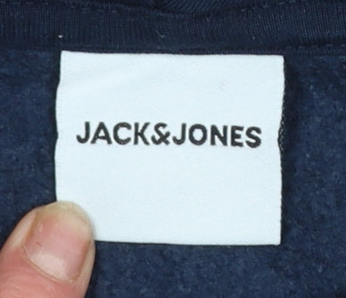 Jack & Jones Men's Blue Full Zip Hoodie M Logo Cotton Blend