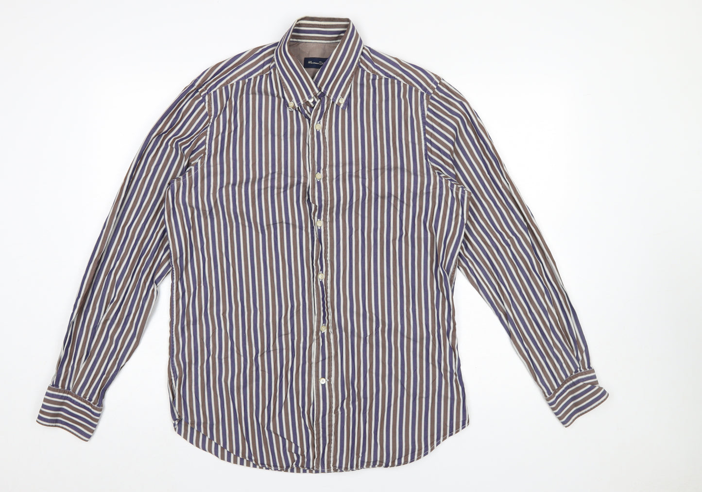 Massimo Dutti Men's Brown Striped Button-Up Shirt Size M Long Sleeve