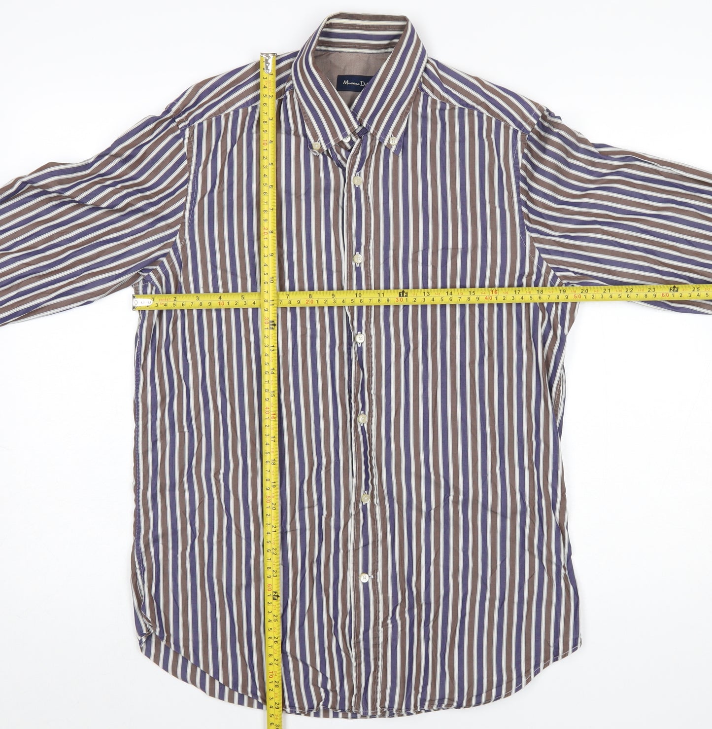 Massimo Dutti Men's Brown Striped Button-Up Shirt Size M Long Sleeve