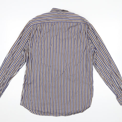 Massimo Dutti Men's Brown Striped Button-Up Shirt Size M Long Sleeve