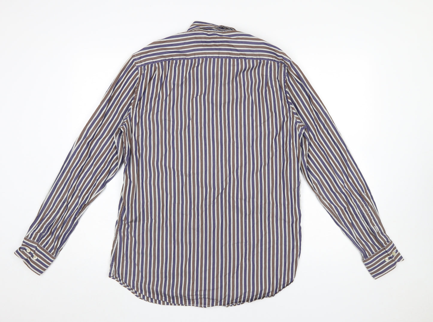 Massimo Dutti Men's Brown Striped Button-Up Shirt Size M Long Sleeve