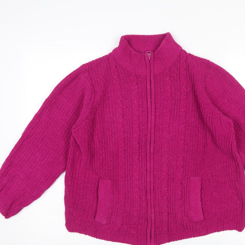 Isle Women's Fuchsia Full Zip Cable-Knit Cardigan Size 14-16