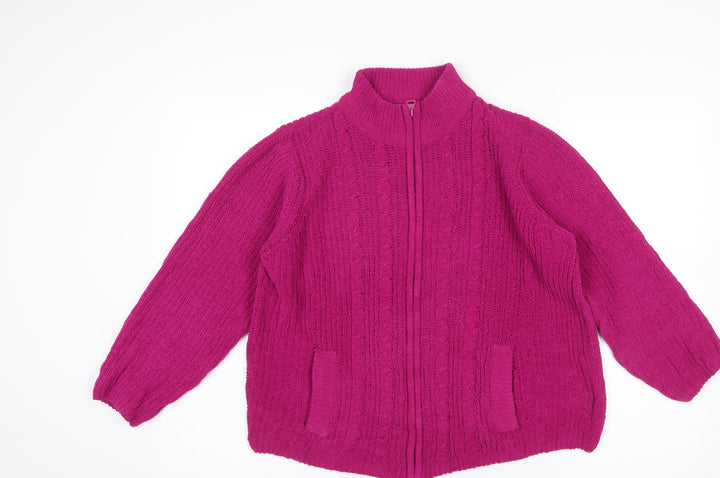 Isle Women's Fuchsia Full Zip Cable-Knit Cardigan Size 14-16