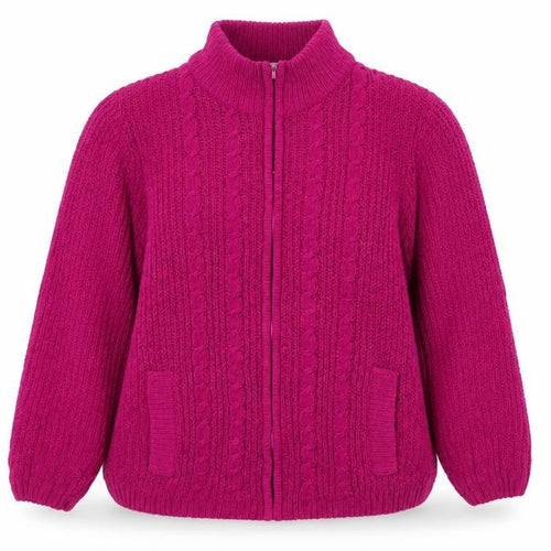 Isle Women's Fuchsia Full Zip Cable-Knit Cardigan Size 14-16