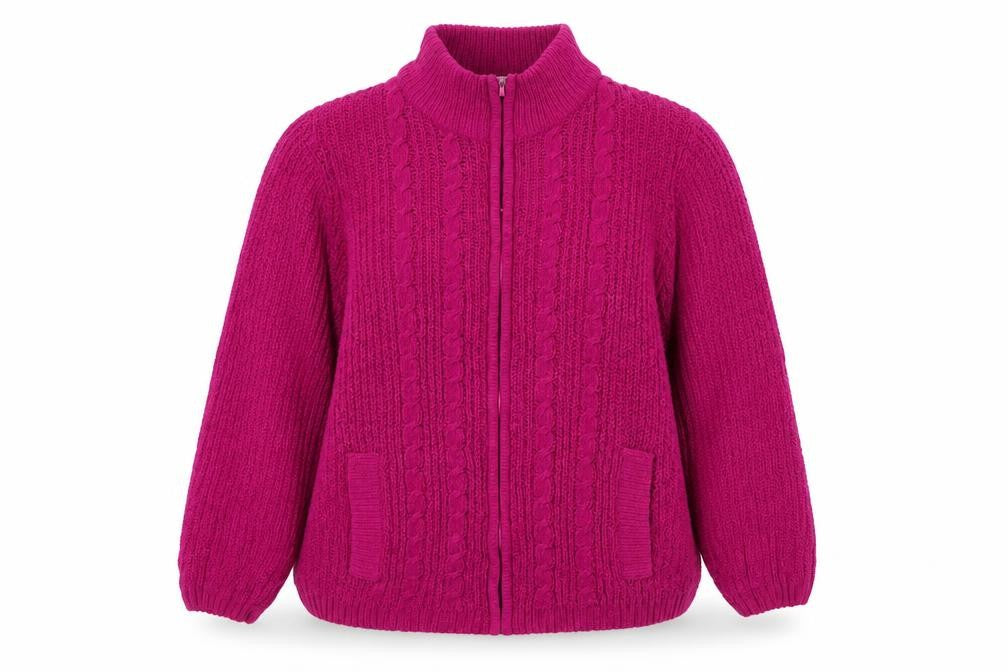 Isle Women's Fuchsia Full Zip Cable-Knit Cardigan Size 14-16