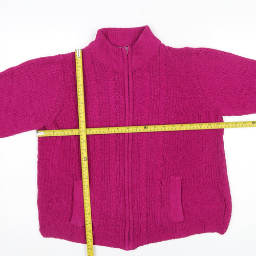 Isle Women's Fuchsia Full Zip Cable-Knit Cardigan Size 14-16