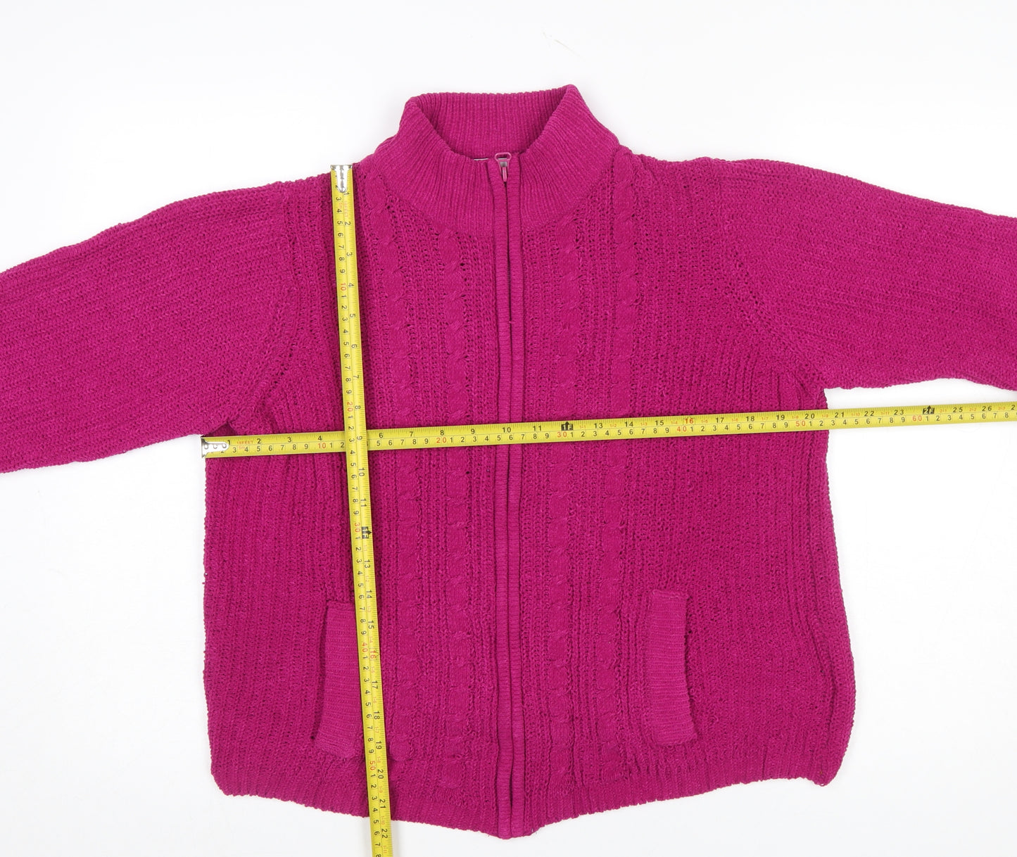 Isle Women's Fuchsia Full Zip Cable-Knit Cardigan Size 14-16