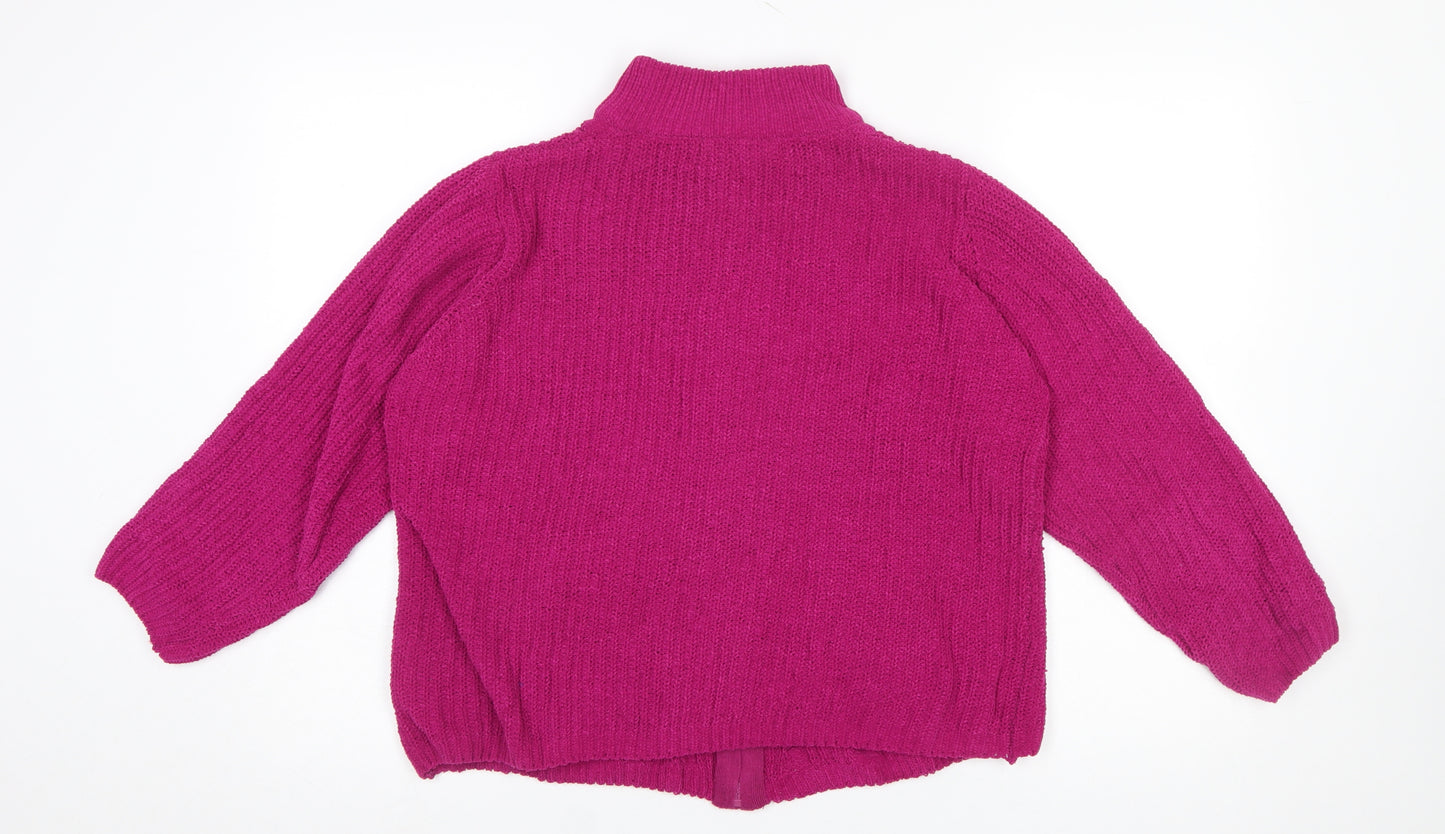 Isle Women's Fuchsia Full Zip Cable-Knit Cardigan Size 14-16