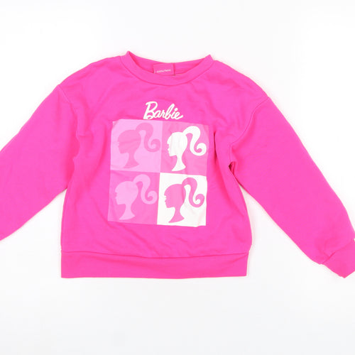 Primark Girls Barbie Pink Graphic Print Fleece Sweatshirt 6-7 Years