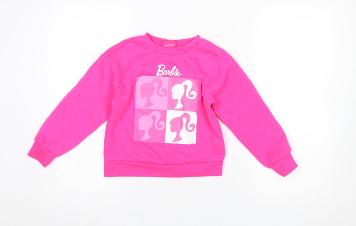 Primark Girls Barbie Pink Graphic Print Fleece Sweatshirt 6-7 Years