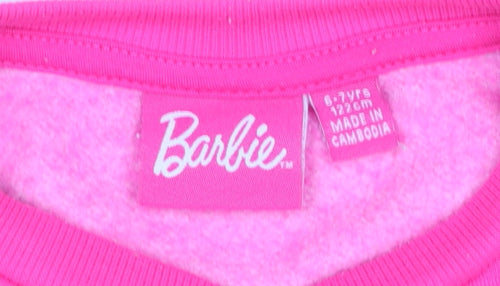 Primark Girls Barbie Pink Graphic Print Fleece Sweatshirt 6-7 Years