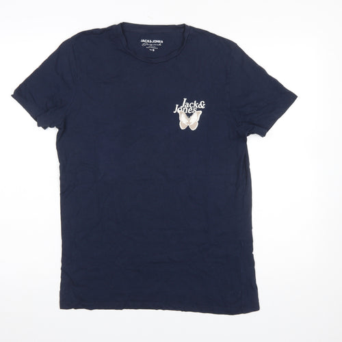 Jack & Jones Men's Blue Butterfly Logo Crew Neck T-Shirt Size S